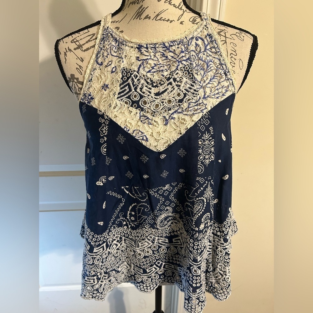 Muche Et Muchette Boho Navy and Cream Lace Top